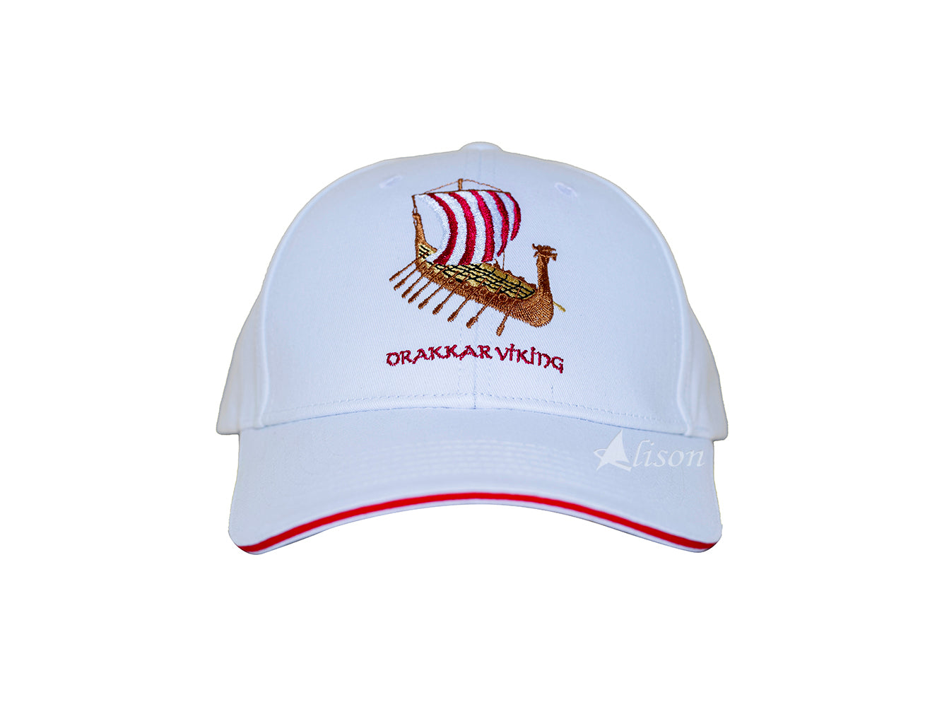 Drakkar Viking Embroidered Cap in White by Alison Nautical