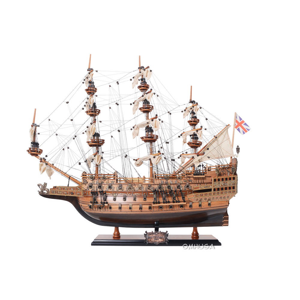 Fully assembled wooden model ship, ready to display