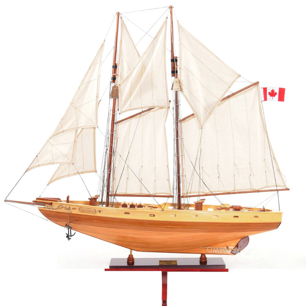 Bluenose II racing schooner model, fully assembled in natural wood
