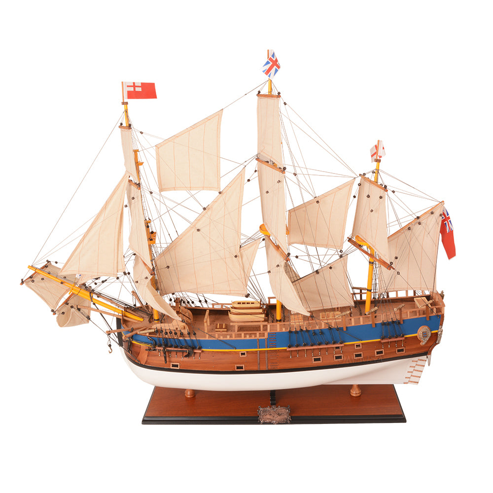 HMS Endeavour Captain Cook's 1768 bark model, hand-painted, 37.8 inches