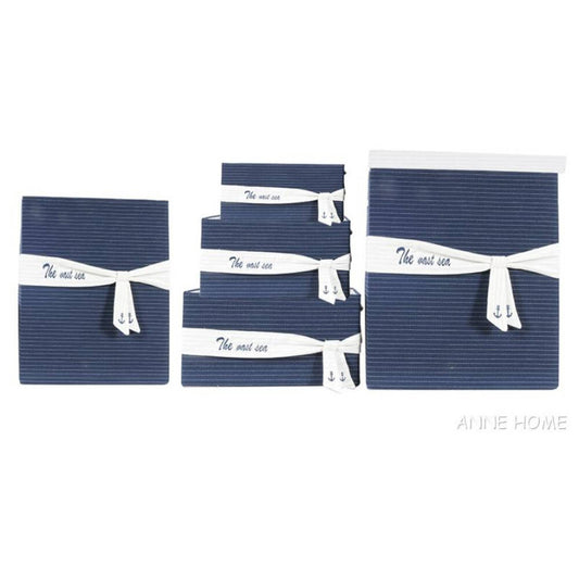 Anne Home - Set of 5 Blue Fabric Basket With Bow Decoration