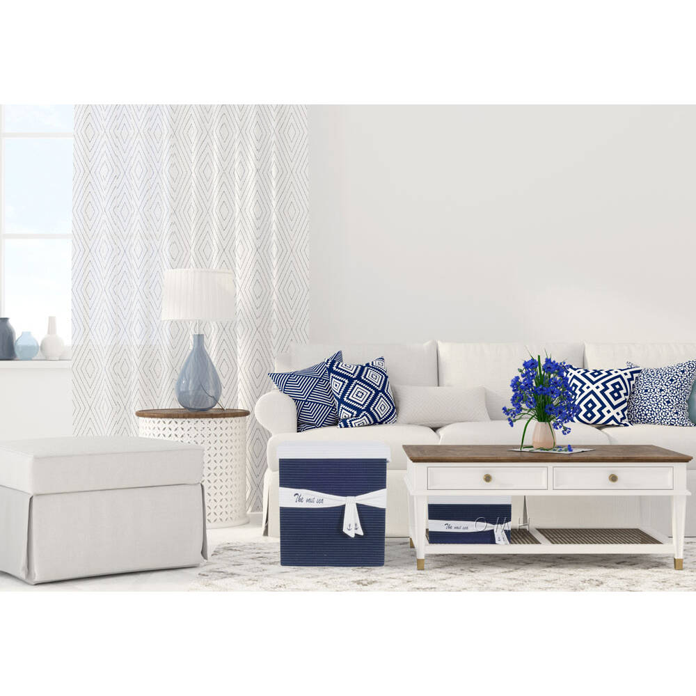 Anne Home - Set of 5 Blue Fabric Basket With Bow Decoration