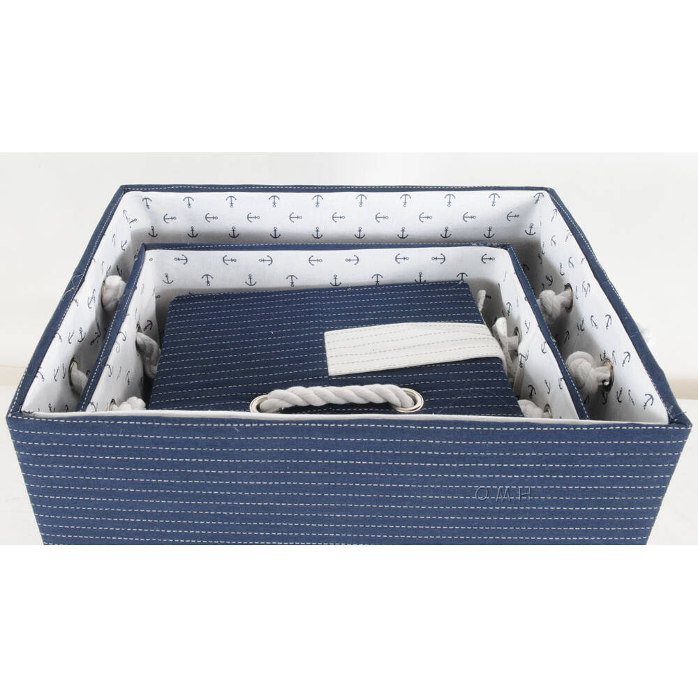 Anne Home - Set of 5 Blue Fabric Basket With Bow Decoration
