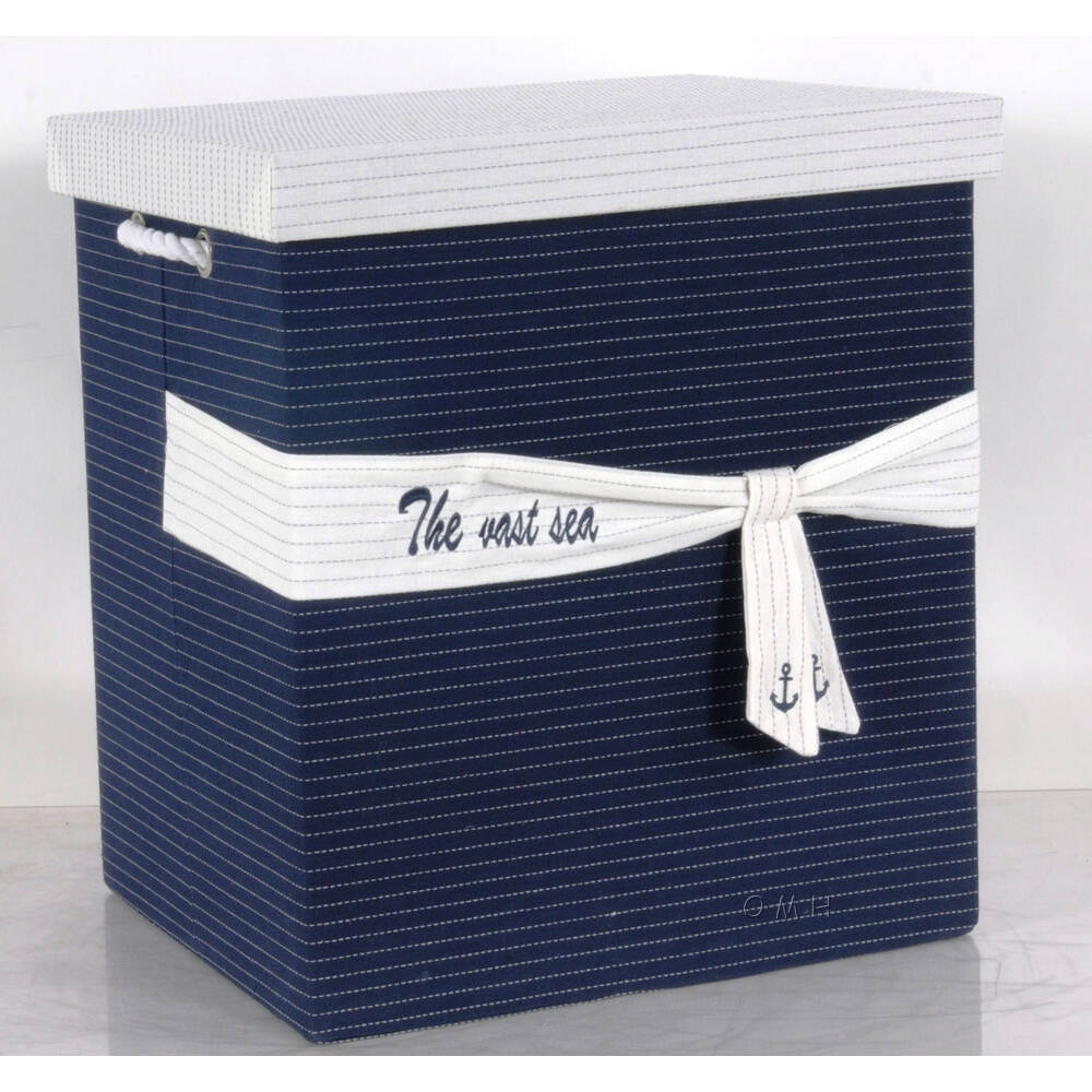 Anne Home - Set of 5 Blue Fabric Basket With Bow Decoration