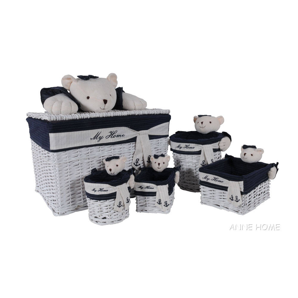Anne Home - Set of 5 Rectangular Willow Baskets Bear Design