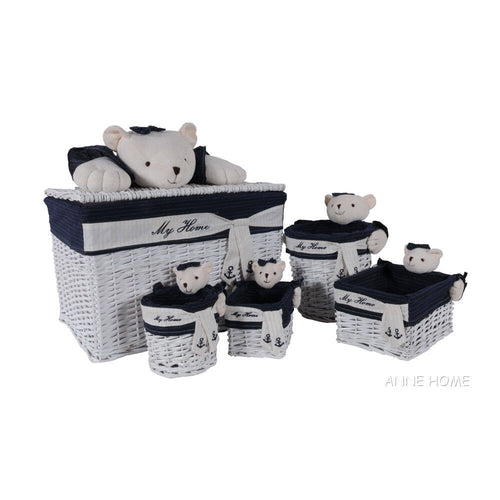 Anne Home - Set of 5 Rectangular Willow Baskets Bear Design