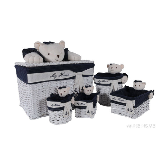 Anne Home - Set of 5 Rectangular Willow Baskets Bear Design