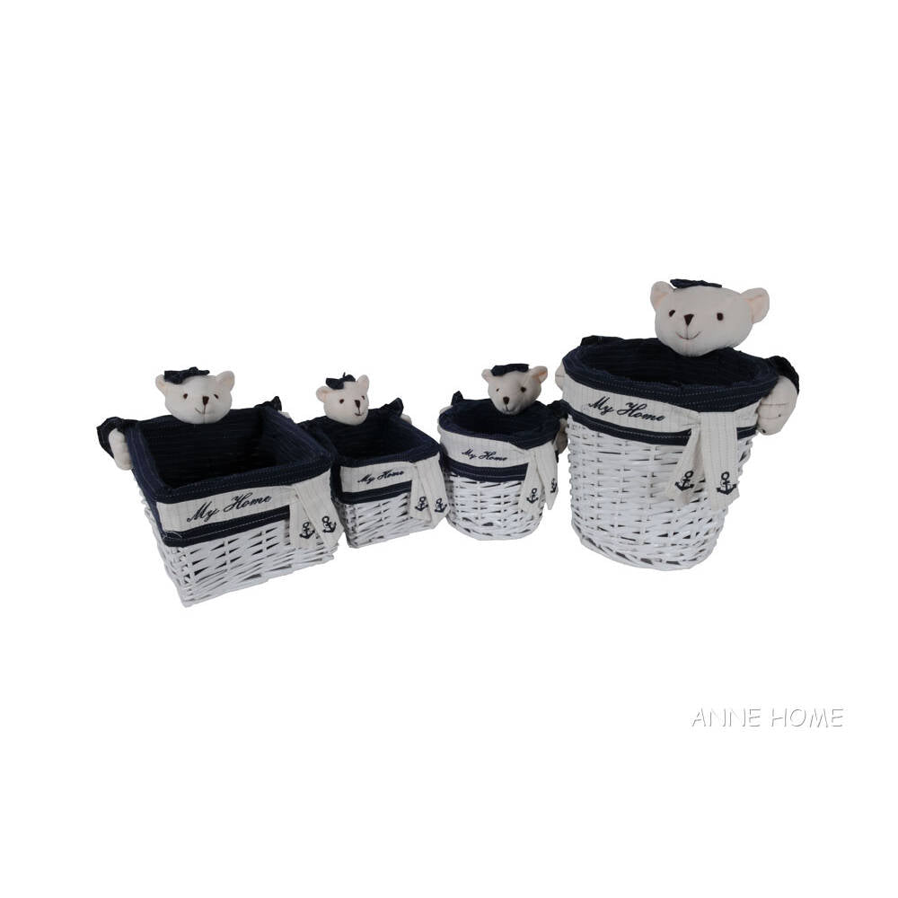 Anne Home - Set of 5 Rectangular Willow Baskets Bear Design