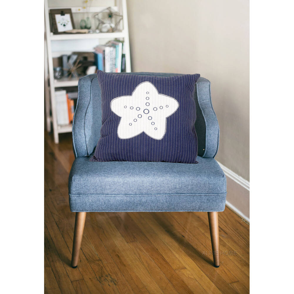 Anne Home - Blue Pillow  White Star  Set of 2