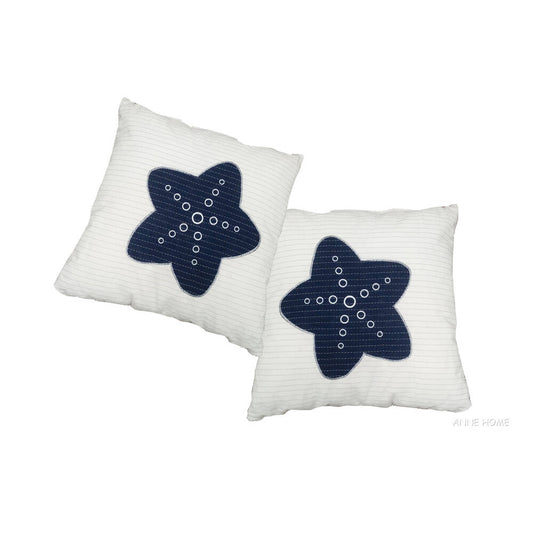 Anne Home - White Pillow  Blue Star  set of 2