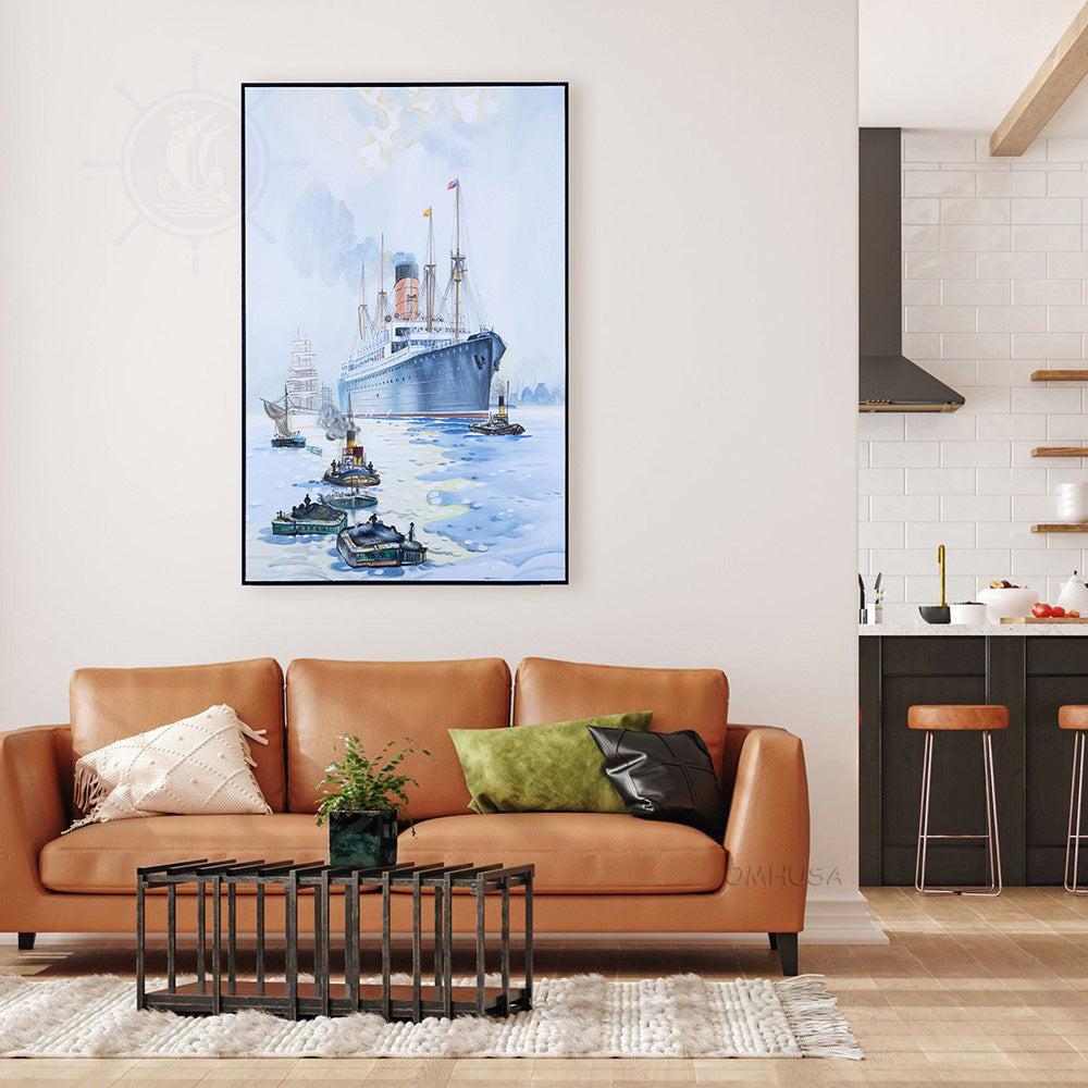 The Cunard Liner Carpathia Outward Bound from Liverpool in the Moonlight - Canvas Painting