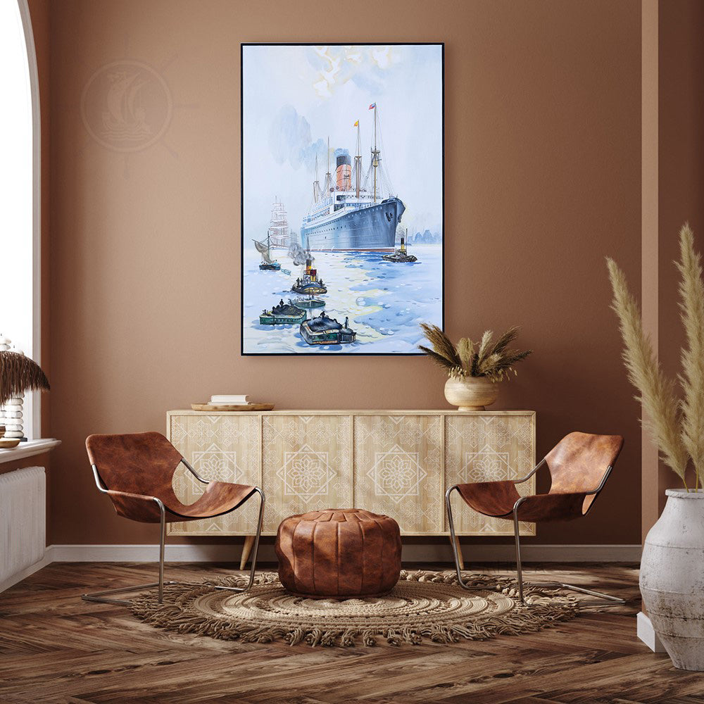 The Cunard Liner Carpathia Outward Bound from Liverpool in the Moonlight - Canvas Painting
