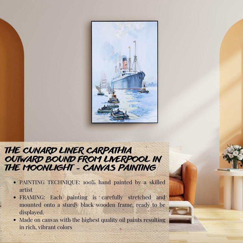 The Cunard Liner Carpathia Outward Bound from Liverpool in the Moonlight - Canvas Painting