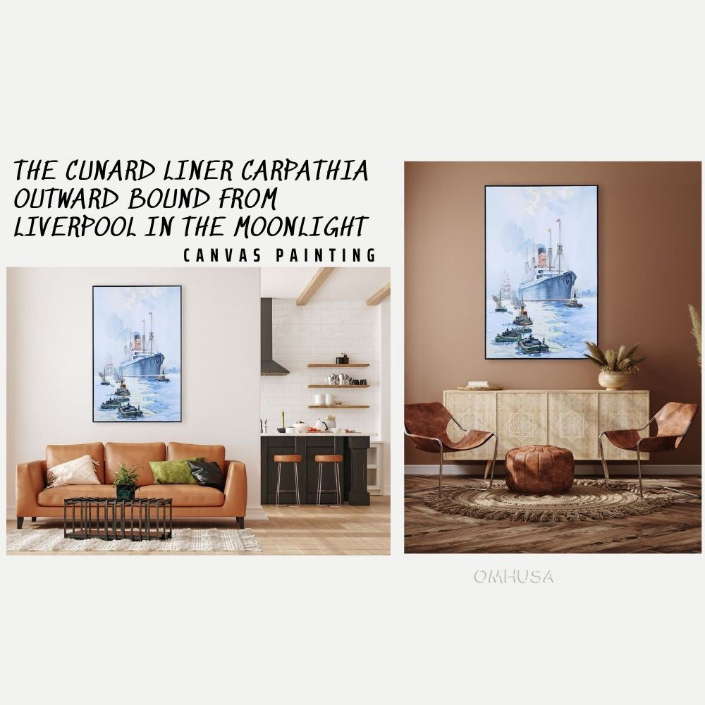 The Cunard Liner Carpathia Outward Bound from Liverpool in the Moonlight - Canvas Painting