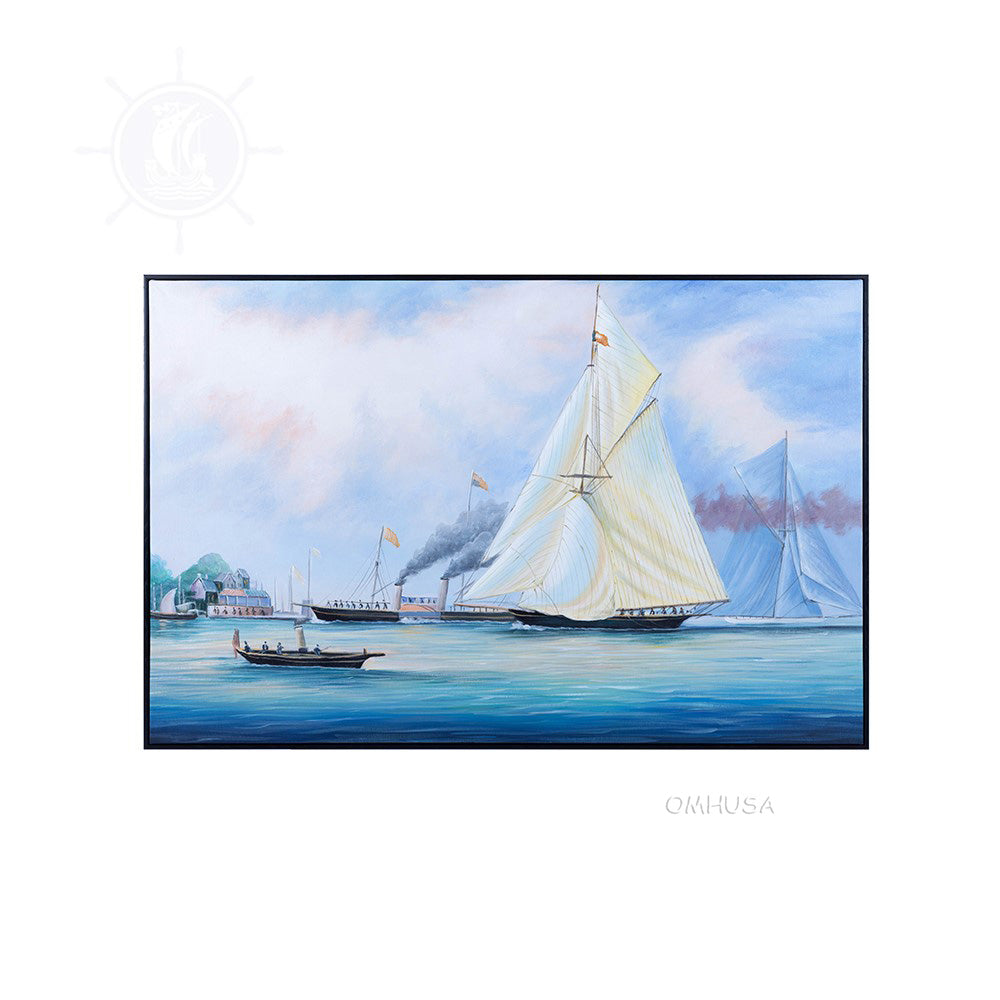 Britannia and Vigilant off the Royal Yacht Squadron's Headquarters - Canvas Painting