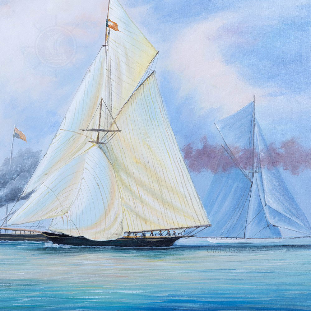 Britannia and Vigilant off the Royal Yacht Squadron's Headquarters - Canvas Painting