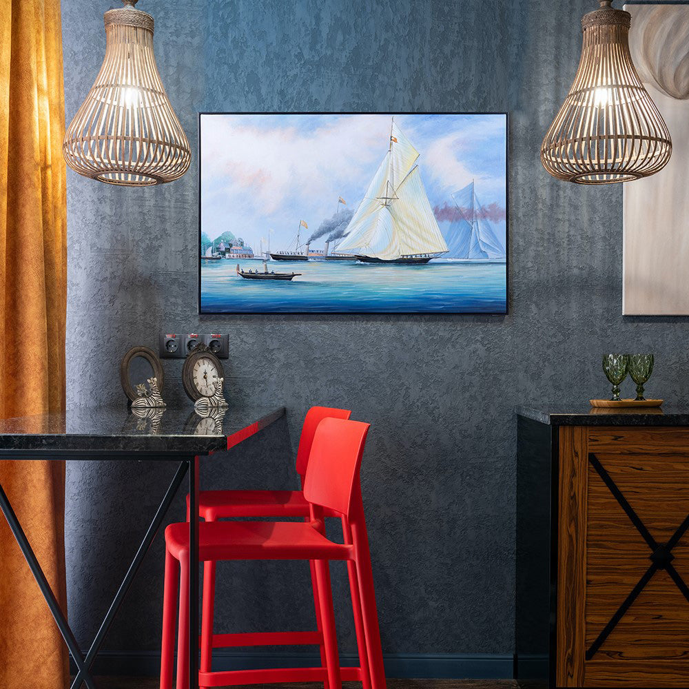 Britannia and Vigilant off the Royal Yacht Squadron's Headquarters - Canvas Painting