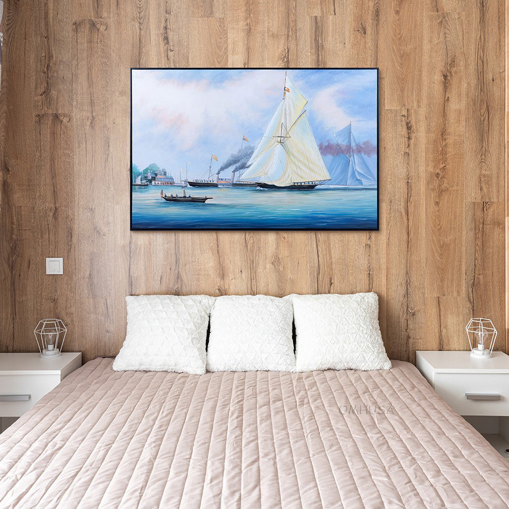 Britannia and Vigilant off the Royal Yacht Squadron's Headquarters - Canvas Painting
