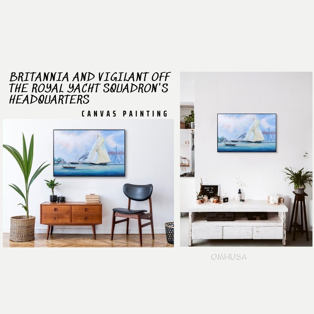 Britannia and Vigilant off the Royal Yacht Squadron's Headquarters - Canvas Painting