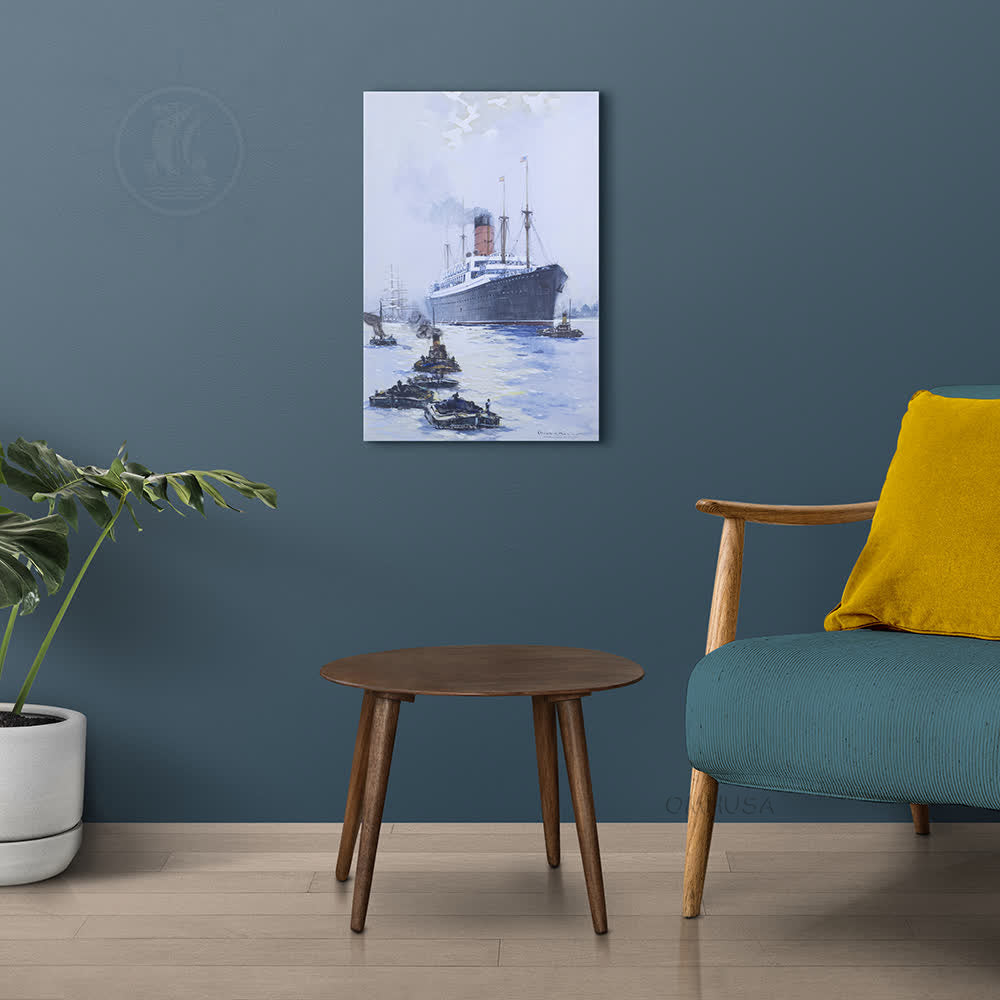 The Cunard Liner Carpathia Outward Bound from Liverpool in the Moonlight - Canvas Print
