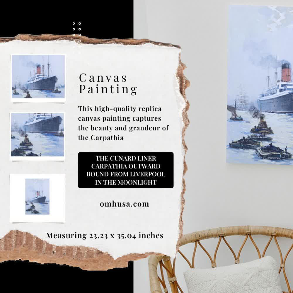 The Cunard Liner Carpathia Outward Bound from Liverpool in the Moonlight - Canvas Print