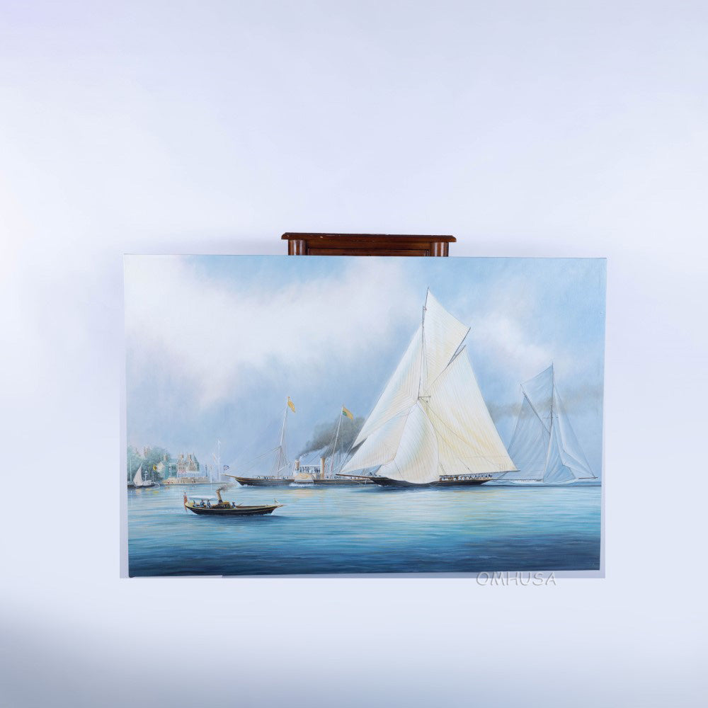 Britannia and Vigilant off the Royal Yacht Squadron's Headquarters - Canvas Print