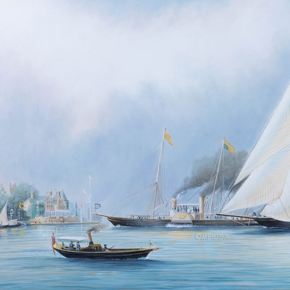 Britannia and Vigilant off the Royal Yacht Squadron's Headquarters - Canvas Print