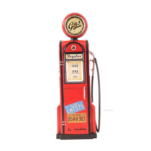 Vintage gas pump with clock, handmade metal model, 1:4 scale
