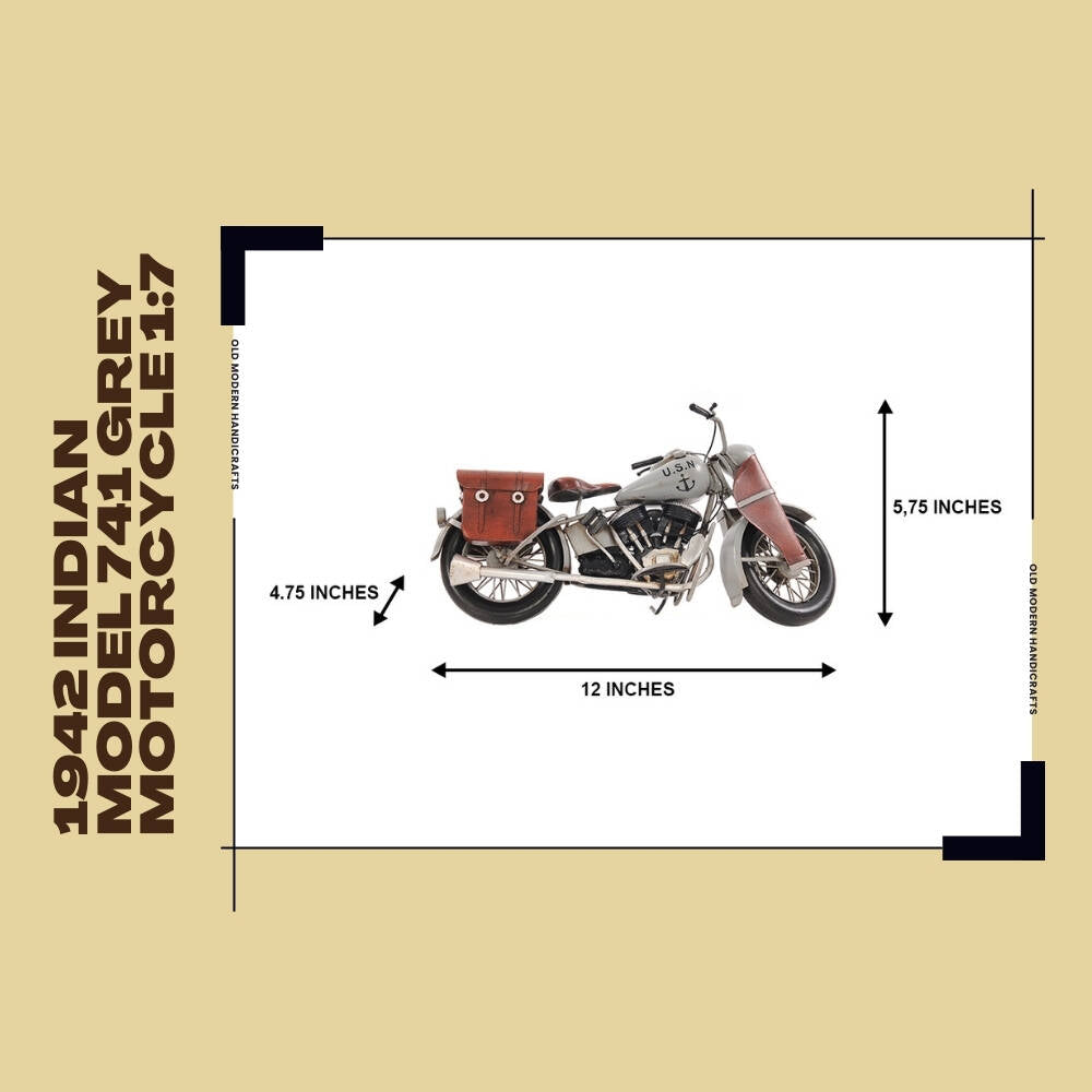 1942 Indian Model 741 Grey Motorcycle 1:7