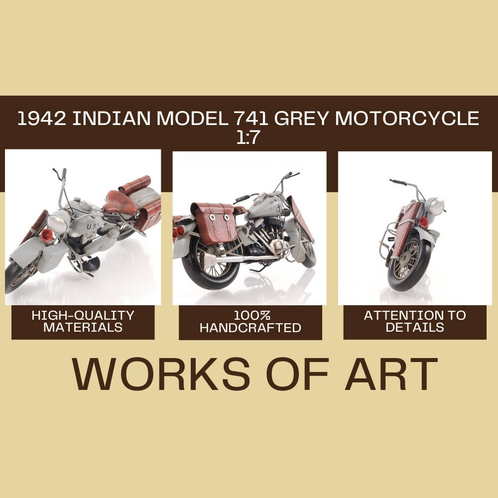 1942 Indian Model 741 Grey Motorcycle 1:7