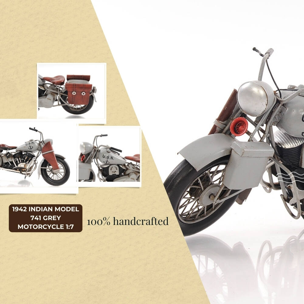 1942 Indian Model 741 Grey Motorcycle 1:7