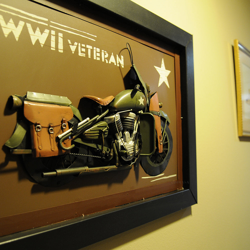Vintage WWII Motorcycle 3D Painting | Collectible Metal scale model Motorcycle 3D Painting