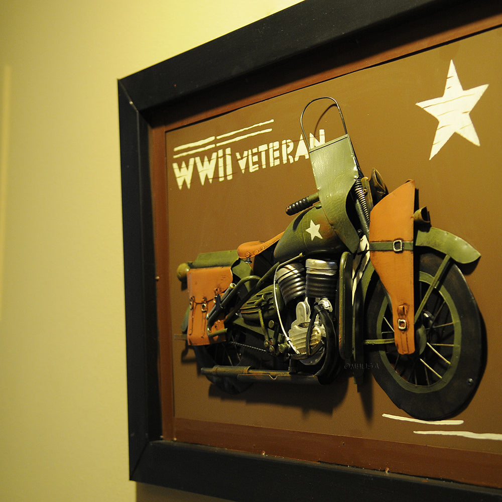 Vintage WWII Motorcycle 3D Painting | Collectible Metal scale model Motorcycle 3D Painting