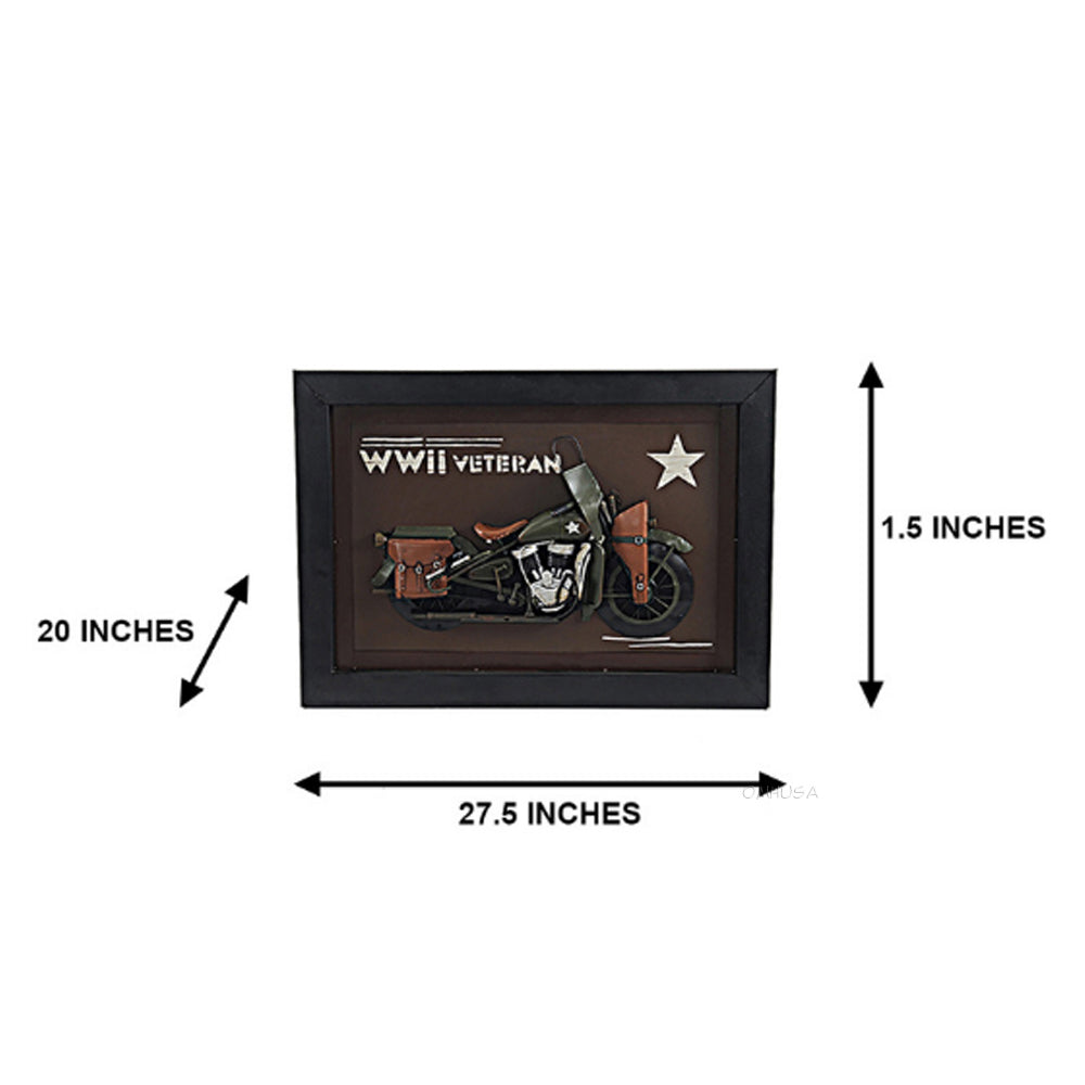 Vintage WWII Motorcycle 3D Painting | Collectible Metal scale model Motorcycle 3D Painting