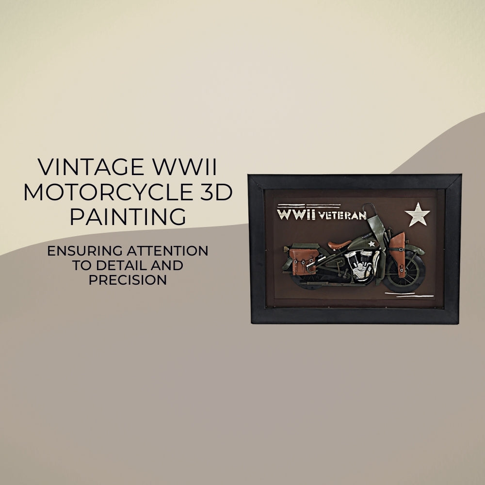 Vintage WWII Motorcycle 3D Painting | Collectible Metal scale model Motorcycle 3D Painting