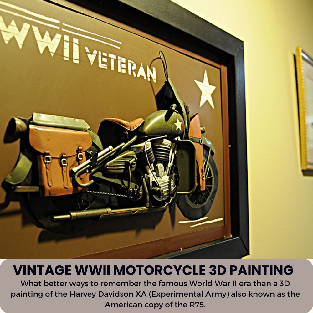 Vintage WWII Motorcycle 3D Painting | Collectible Metal scale model Motorcycle 3D Painting