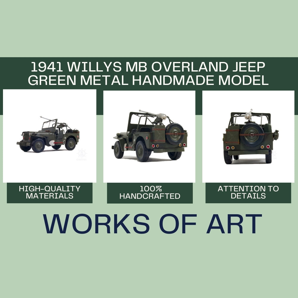 1941 Willys MB Overland Jeep Green Metal Handmade