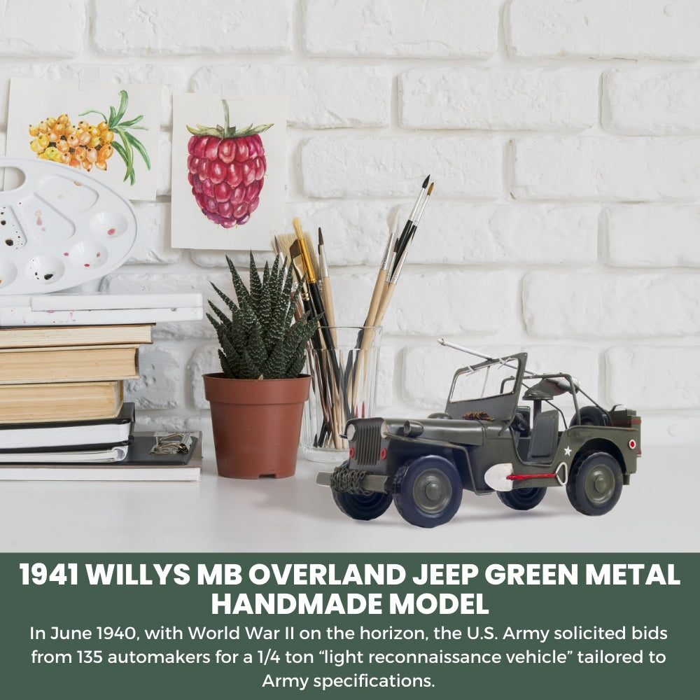 1941 Willys MB Overland Jeep Green Metal Handmade