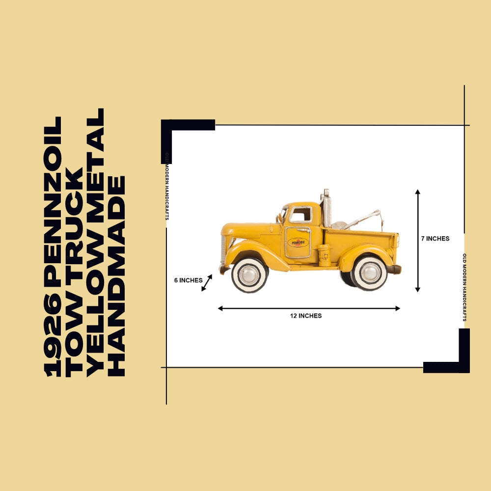 1926 Pennzoil Tow Truck Yellow Metal Handmade