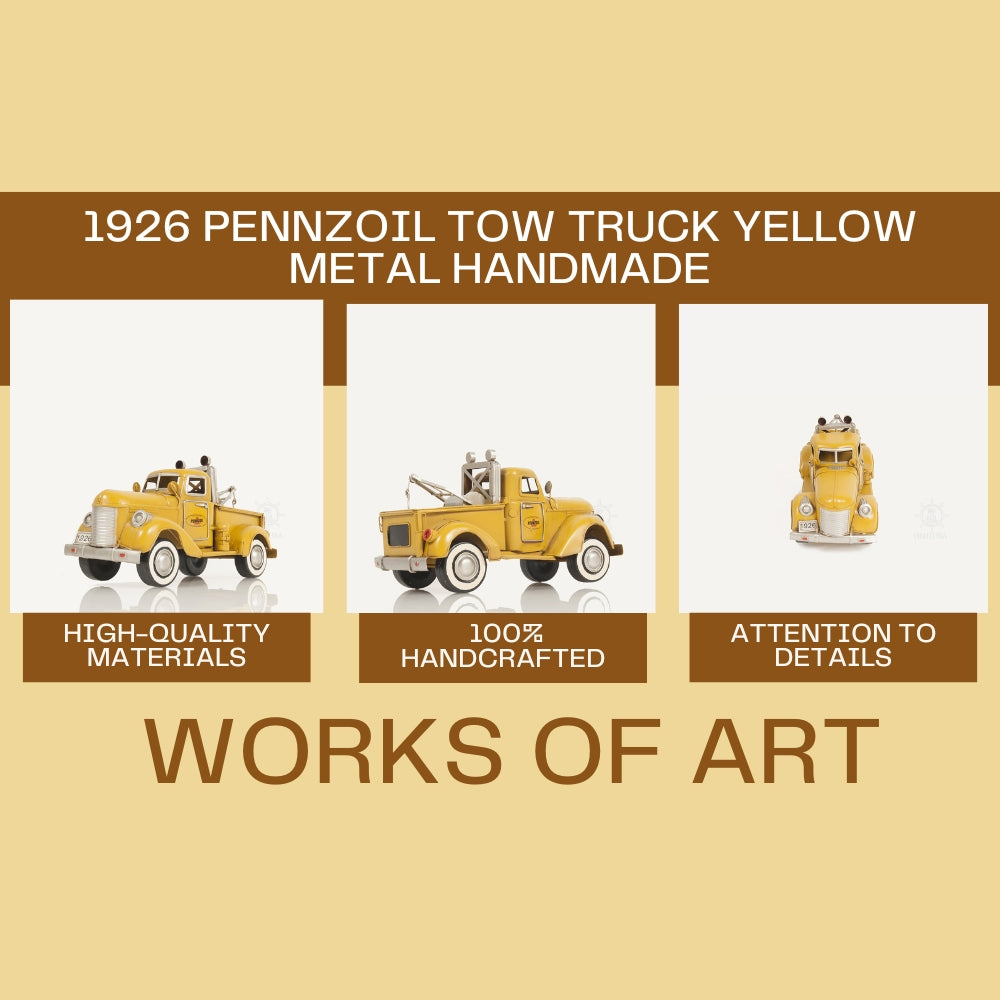 1926 Pennzoil Tow Truck Yellow Metal Handmade
