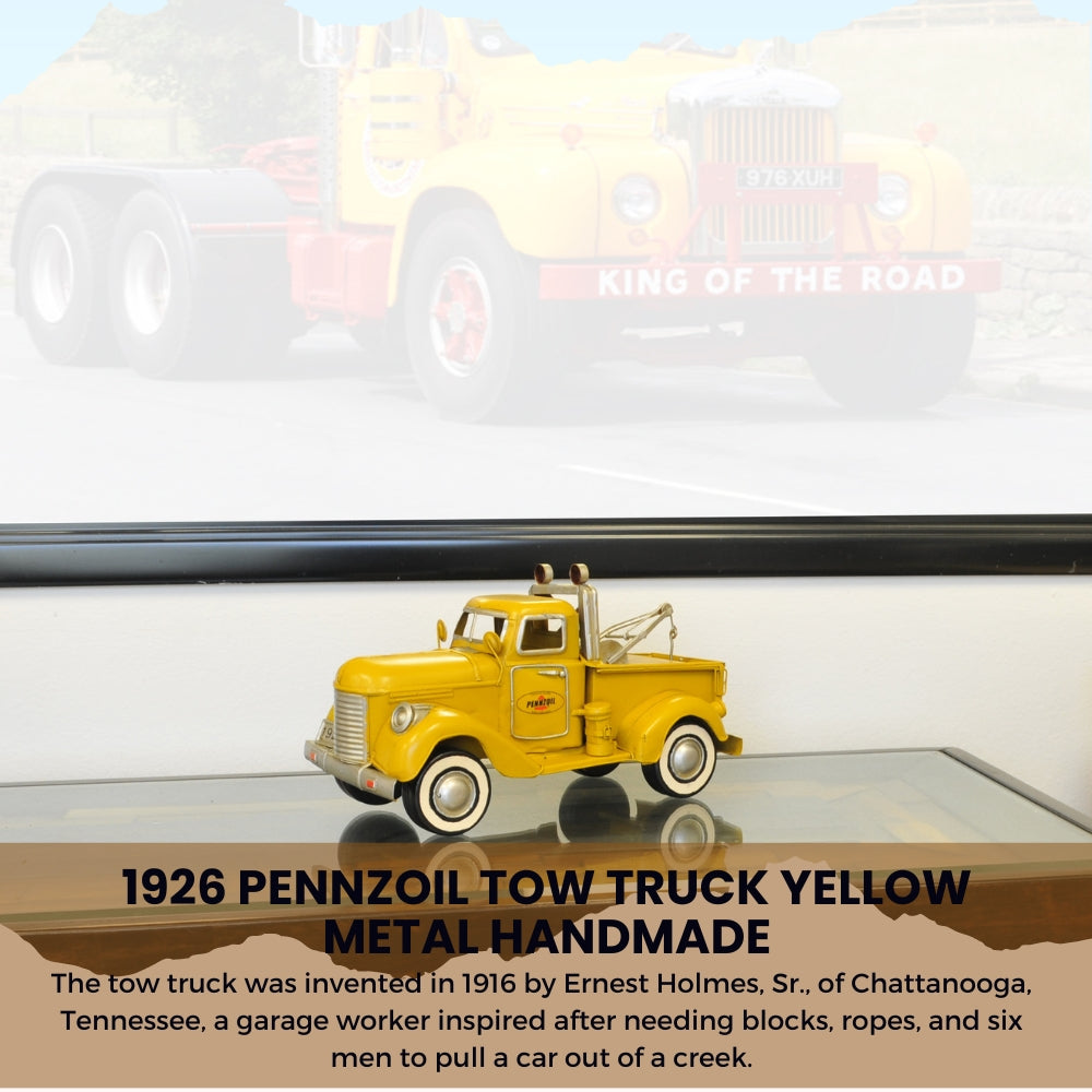 1926 Pennzoil Tow Truck Yellow Metal Handmade