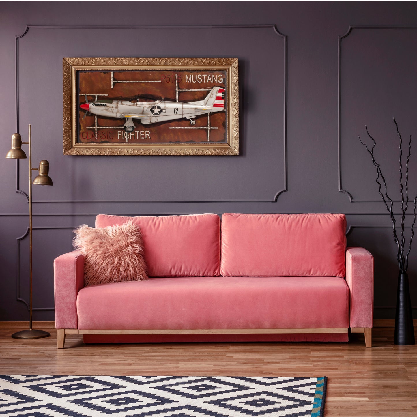 1943 Mustang P-51 Fighter 3D Model Painting Frame