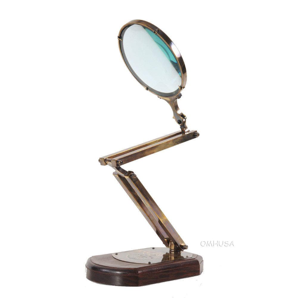 Brass Big Magnifier Glass W/ Wooden Base