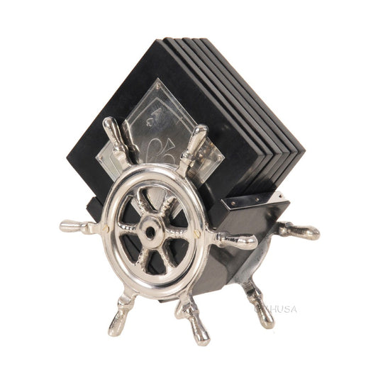 Alum/ Wood Coaster S/6 On Ship Wheel