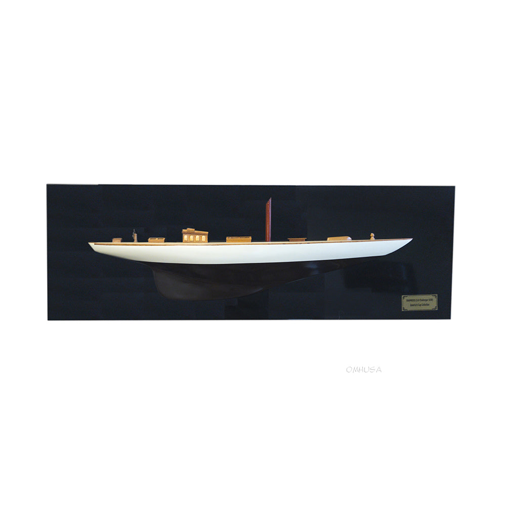 Shamrock Brown/White Painted Half-Hull Model Boat Yacht Handmade