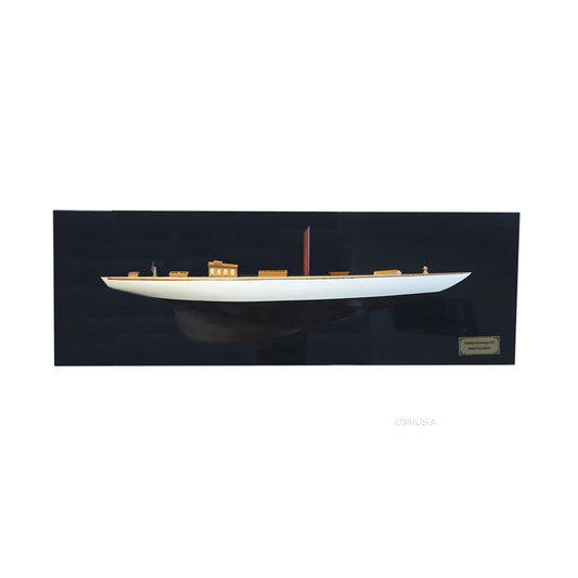 Shamrock Brown/White Painted Half-Hull Model Boat Yacht Handmade
